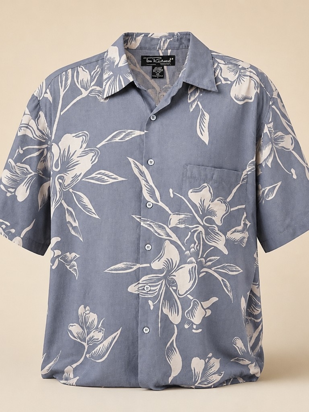 Tori Richard Slate Gray Floral Button-Front Camp Shirt,100% Silk, Size XL